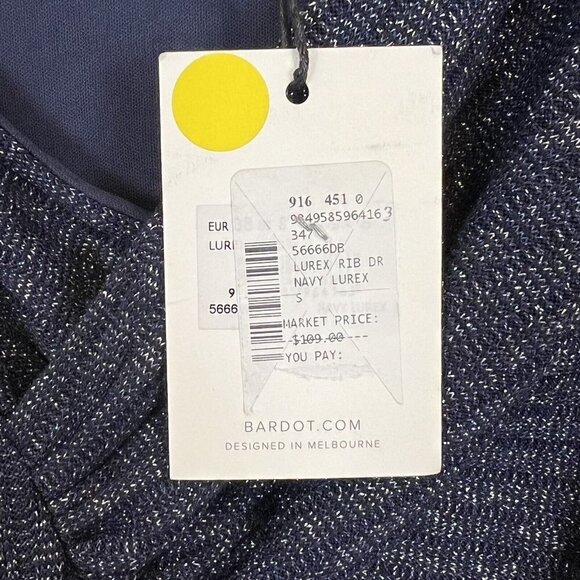 Bardot Lurex Rib Midi Dress in Navy Lurex Metallic Sparkle Womens size Small NWT - Picture 6 of 9